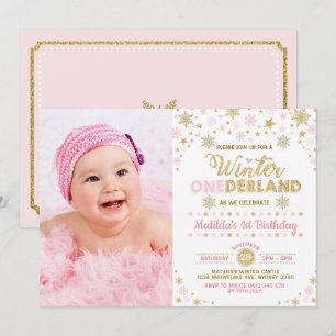 Blush Pink Gold Winter ONEderland 1e verjaardag Kaart