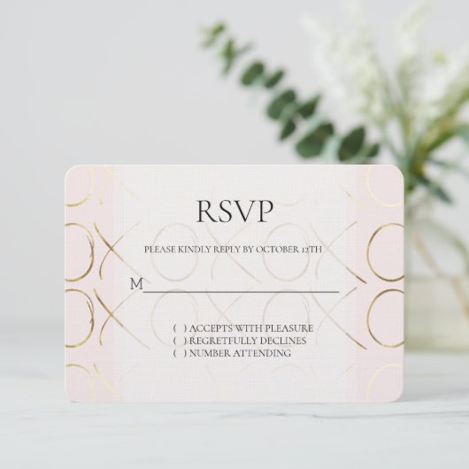 Blush Pink Gold XOXO Love Wedding RSVP (Staand voorkant)
