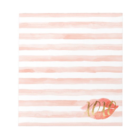 Blush Pink Gold XOXO Waterverf Kiss Notitieblok (Voorkant)