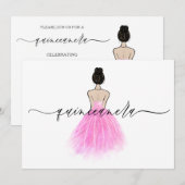 Blush Pink Gown Dress Script Quinceanera Party Kaart (Voorkant / Achterkant)