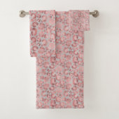 BLUSH PINK GRAY ANIMAAL PRINT BATHROOM TOWEL SET BAD HANDDOEK (Insitu)