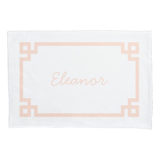 Blush Pink Greek Key Monogram Standaard Kussen Hoe Kussensloop (Voorkant)