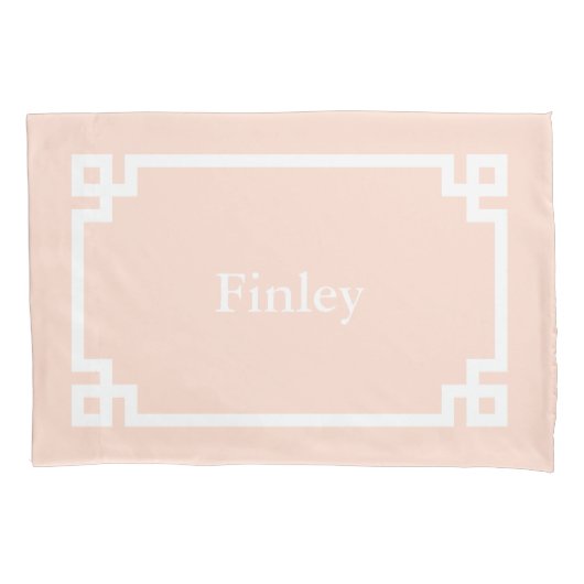 Blush Pink Greek Key Monogram Standaard Kussen Hoe Kussensloop (Voorkant)