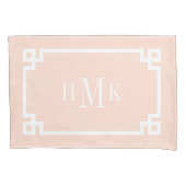 Blush Pink Greek Key Monogram Standaard Kussensloop (Voorkant-Links)