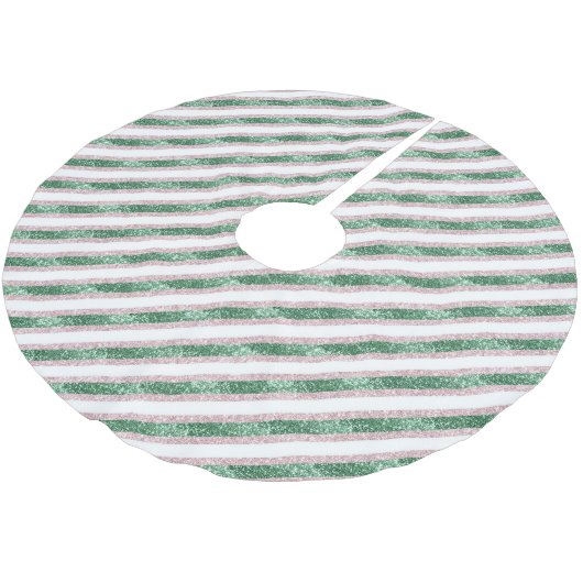 Blush Pink Green Glitter Stripes Christmas   Kerstboom Rok (Gekanteld)