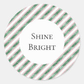 Blush Pink Green Glitter Stripes Ronde Sticker (Voorkant)