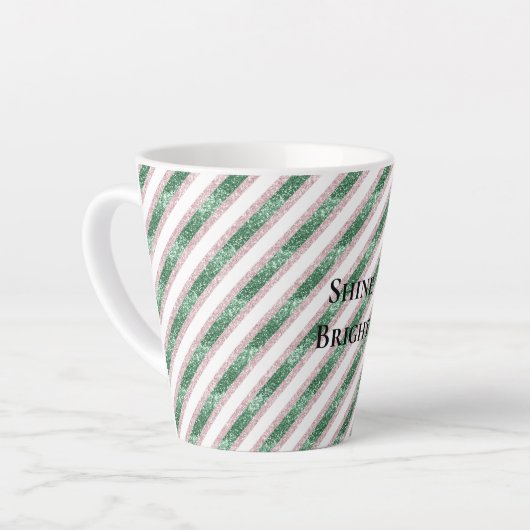 Blush Pink Green Glitzy Glitter Stripes Christmas Latte Mok (Linkerhoek)