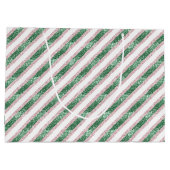 Blush Pink Green Glitzy Stripes Christmas Groot Cadeauzakje (Achterkant)