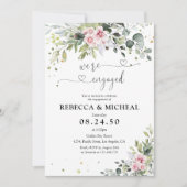Blush Pink Greenery Engagement Party Uitnodiging (Voorkant)
