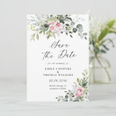 Blush Pink Greenery Save the Date Uitnodiging (Staand voorkant)