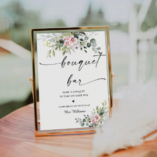 Blush Pink Greenery Vrijgezellenfeest Boeket Bar T Reclamebord Met Voetstuk