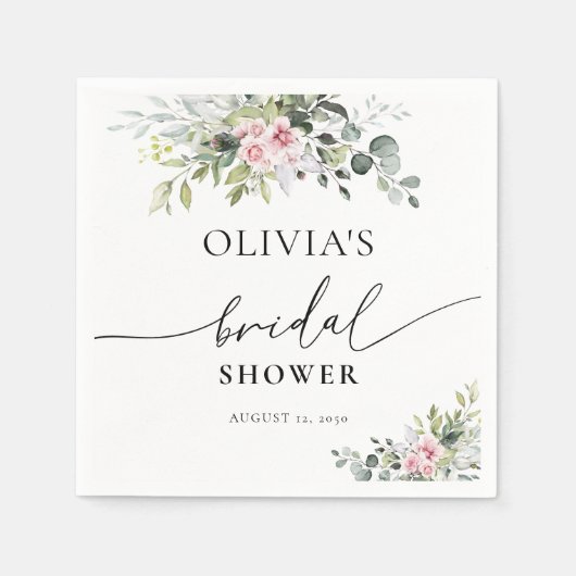 Blush Pink Greenery Vrijgezellenfeest servetten (Voorkant)