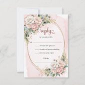 Blush Pink Greenery Watercolor Wedding RSVP Card (Devant)