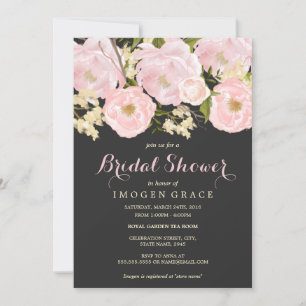 Blush Pink & Grey Floral Vrijgezellenfeest Uitnodi Kaart