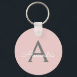 Blush Pink Grey Modern Script Girly Monogram<br><div class="desc">Blush Pink and Grey Simple Script Monogram Nom Keychains (Porte - clé). Cela rend le cadeau parfait pour 16 ans,  mariage,  douche nuptiale,  anniversaire,  baby shower ou bachelorette pour quelqu'un qui aime le luxe glam et les styles chic.</div>