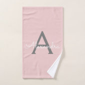 Blush Pink Grey Modern Script Girly Monogram (Serviette à main)