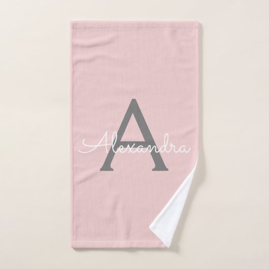 Blush Pink Grey Modern Script Girly Monogram (Serviette à main)