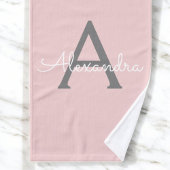 Blush Pink Grey Modern Script Girly Monogram