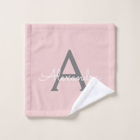 Blush Pink Grey Modern Script Girly Monogram (Gant de toilette)