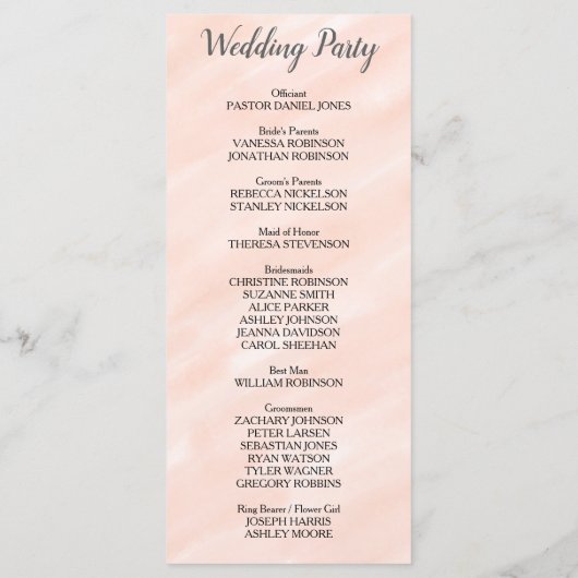 Blush Pink Grey Waterverf Wedding Program Programma (Achterkant)