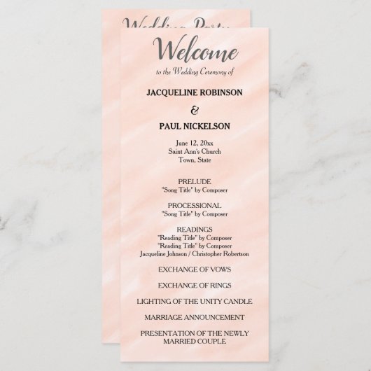 Blush Pink Grey Waterverf Wedding Program Programma (Voorkant / Achterkant)