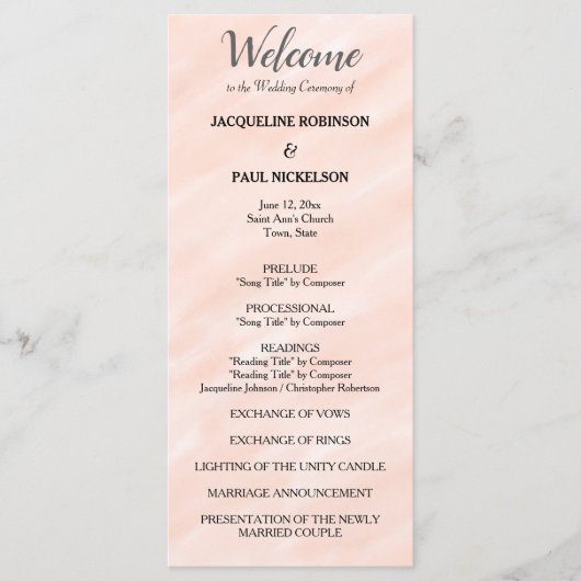 Blush Pink Grey Waterverf Wedding Program Programma (Voorkant)