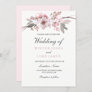 Blush Pink & Grey Winter Floral Wedding Kaart