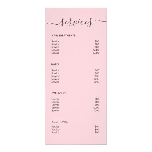 Blush Pink Hair Salon Makeup Artist Service Menu (Achterkant)
