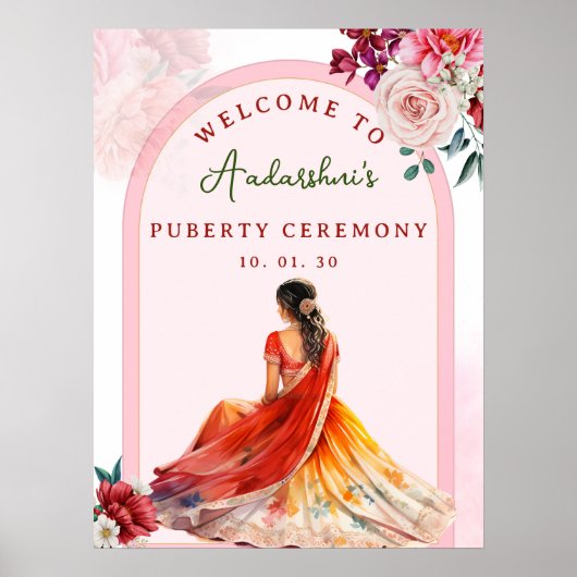 Blush Pink Half sari welkom teken Puberteit ceremo Poster (Voorkant)