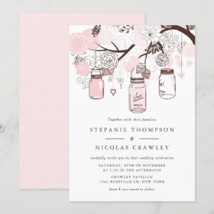 Blush Pink Hanging Mason Jars Wedding Kaart
