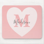 Blush Pink Heart Aangepaste Monogram Naam Muismat (Voorkant)