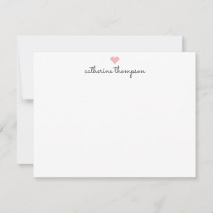 Blush Pink Heart Feminine Script Girly Chic Stripe Notitiekaartje