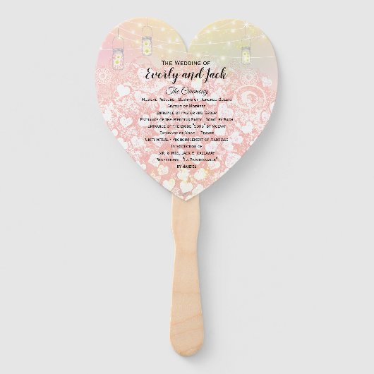 Blush Pink Heart Leaf Tree Weddenprogramma Handwaaier (Voorkant)