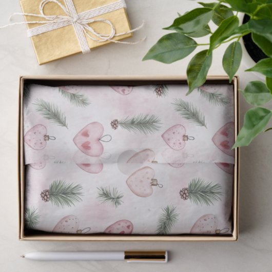 Blush Pink Hearts Christmas Pine Cones Tissuepapier (Geschenk)