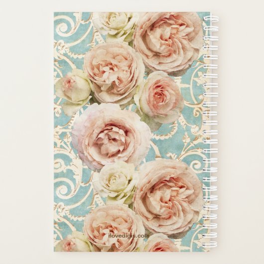  Blush Pink Heirloom Rozen Floral Damask Planner (Achterkant)
