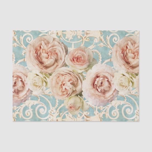 Blush Pink Heirloom Rozen Floral Damask Tissuepapier (Voorkant)