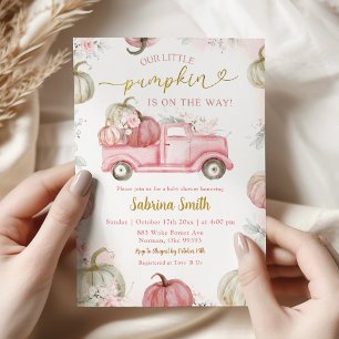 Blush Pink Herfst Pompoen Truck Baby shower Kaart