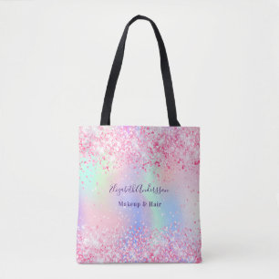 Blush pink holografische naam bedrijf draagtas