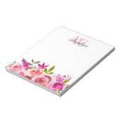 Blush Pink Hot Pink Garden Floral Monogramed Note Notitieblok (Gedraaid)