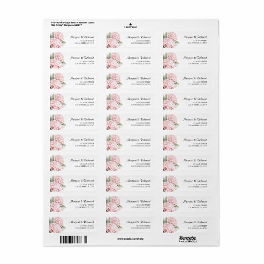 Blush Pink Hydrangea Floral Wedding Retouradres Etiket (Full Sheet)