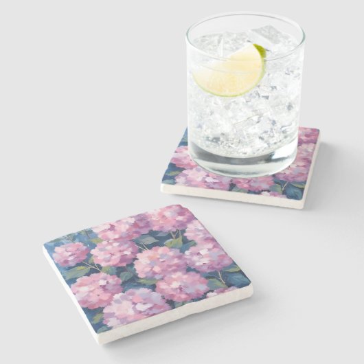 Blush Pink Hydrangeas Floral Stenen Onderzetter (Zijkant)