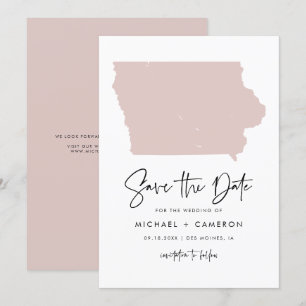 Blush Pink Iowa Map Minimalist Script Weddenschap Save The Date