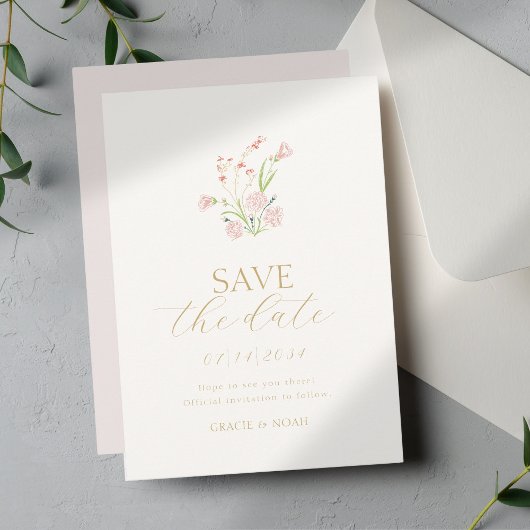 Blush Pink & Ivoor Wildflower Wedding Save The Date