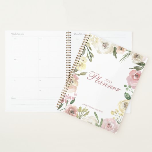 Blush Pink Ivory Floral Chic Personalized 2023 Planner (Display)