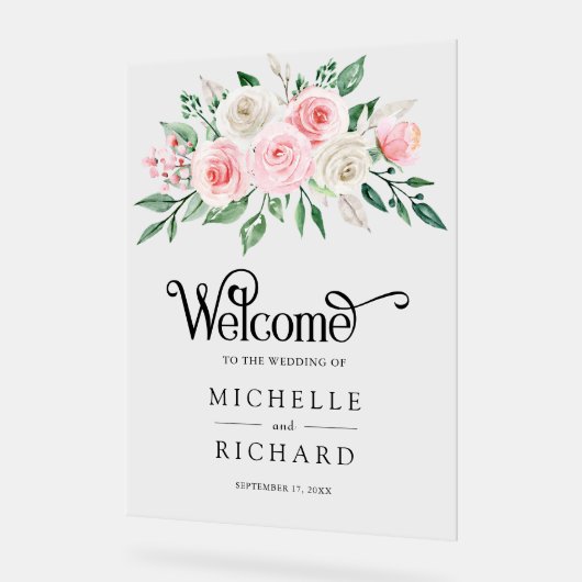 Blush Pink Ivory Floral Wedding Welcome (Angle)
