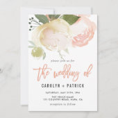 Blush Pink Ivory Peony Wedding Invitation Kaart (Voorkant)