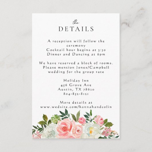  Blush Pink & Ivory Roos Garland Informatiekaartje (Voorkant)