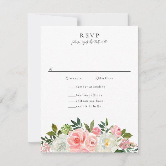 Blush Pink & Ivory Roos Garland RSVP Kaartje (Voorkant)