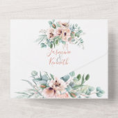 Blush Pink & Ivory Waterverf Floral Wedding All In One Uitnodiging (Achterkant)