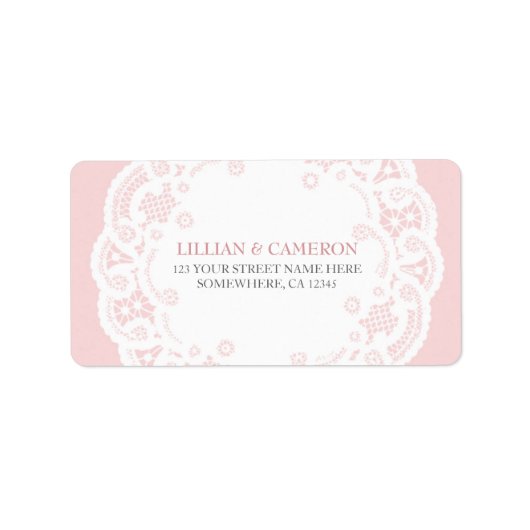 Blush Pink Lace Doily Adresetiketten Etiket (Voorkant)